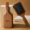 Wooden Paddle Hair Brush, Square Detangling Reducing Breakage Hairbrush for Men & Women, Beechwood Air Cushion Brush with Travel Bag for Thick, Curly, Wet, Dry Hair