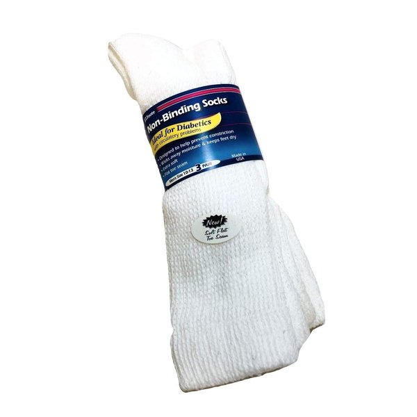 J.T. Foote - Non Binding Diabetic Socks Crew Mens 3pk - White Size 10-13