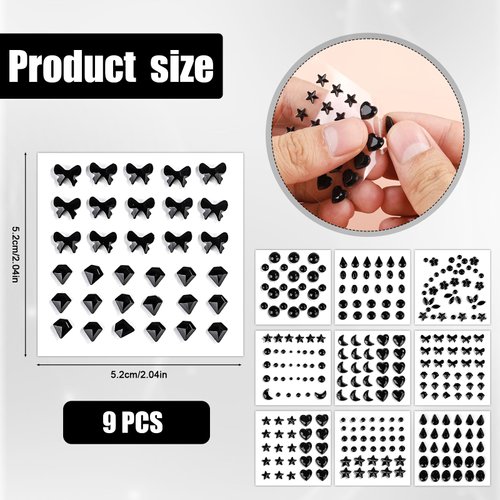 9 Sheets Face Gemstone Stickers, Self Adhesive Rhinestones Face Diamonds Jewels Gems Stick on Rhinestone Embellishment Stickers for Makeup Party Festival