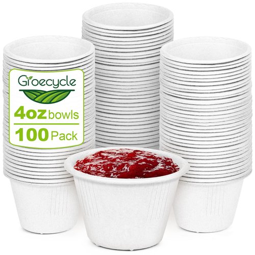 Groecycle Small Paper Bowls 4 oz, 200 Pack Compostable Paper Bowls, Disposable Chili Bowls, White Bagasse Bowls for Ice Cream, Dessert, Biodegradable Bowls