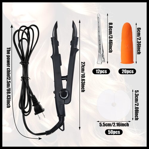 Fusion Keratin Hair Extension Kit: Heat Iron, Keratin Glue Granules, Protector Templates, Hair Clips, and Finger Protector