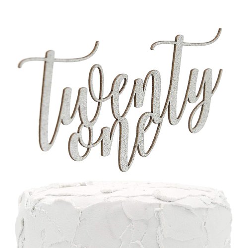 NANASUKO 21st Birthday Cake Topper - twenty one - Double Sided Silver glitter - Premium quality Made in USA