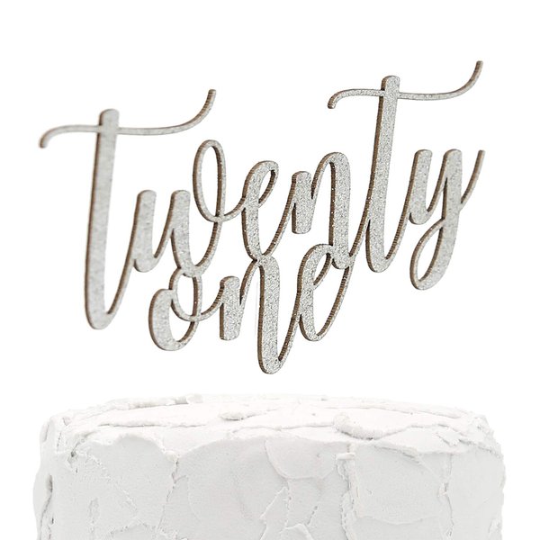 NANASUKO 21st Birthday Cake Topper - twenty one - Double Sided Silver glitter - Premium quality Made in USA