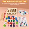 FUN-Z-PLAY 3 in 1 Montessori Wooden Beads Sequencing Toy Set & Lacing Beads Gift for 3 4 5 6 Year Old Toddler, STEM Preschool Learning Shape Stacker, Stacking Blocks with Puzzle Box for Kids Boy/Girl
