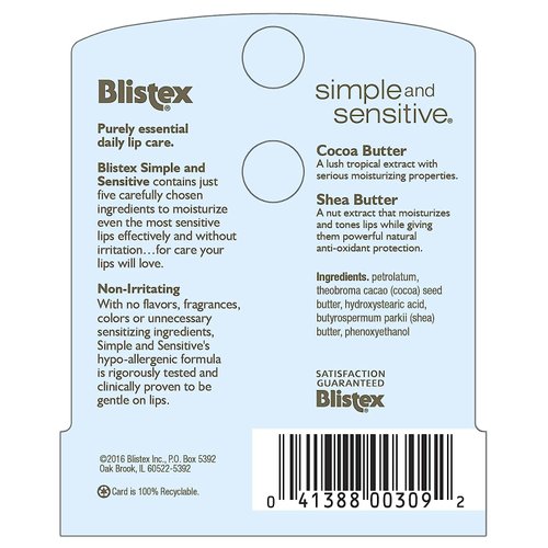 Blistex Simple & Sensitive Lip Moisturizer 0.15 oz (Pack of 10)