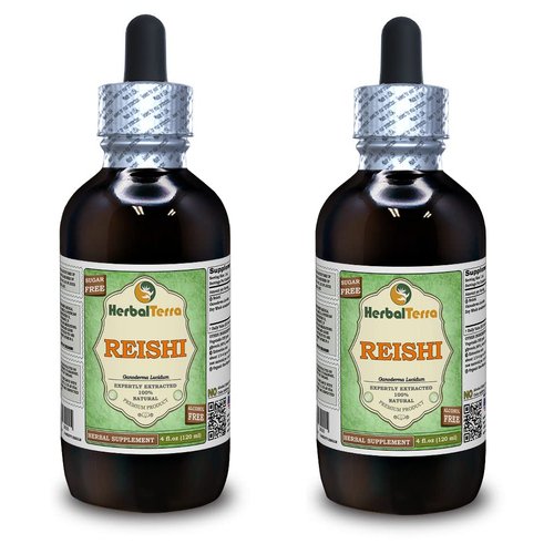Reishi Mushroom (Ganoderma Lucidum) Glycerite, Organic Dried Mushrooms Alcohol-Free Liquid Extract (Brand Name: HerbalTerra, Proudly Made in USA) 2x4 fl.oz (2x120 ml)