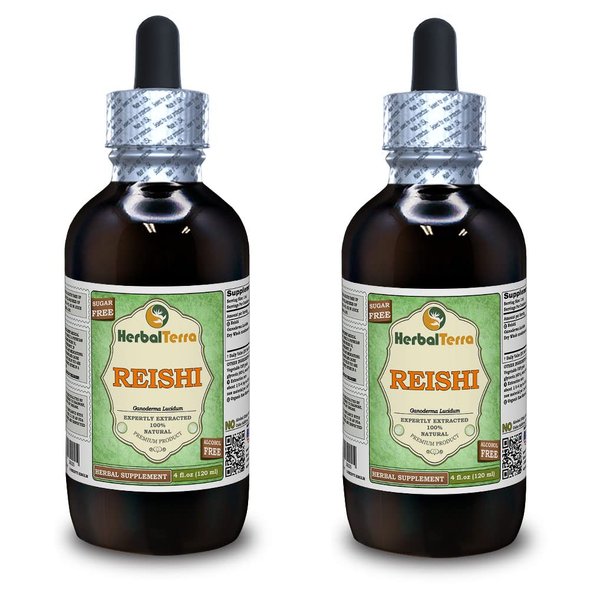 Reishi Mushroom (Ganoderma Lucidum) Glycerite, Organic Dried Mushrooms Alcohol-Free Liquid Extract (Brand Name: HerbalTerra, Proudly Made in USA) 2x4 fl.oz (2x120 ml)
