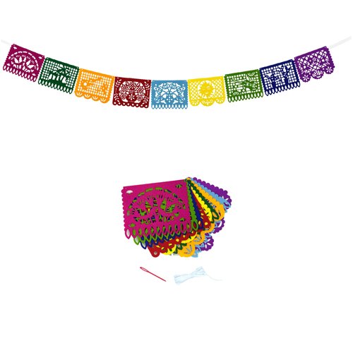 Mexican Felt Banner Picado Banner-Mexican Party Fiesta Felt Banners,Dia De Los Muertos Decorations Party Supplies (flower 1)