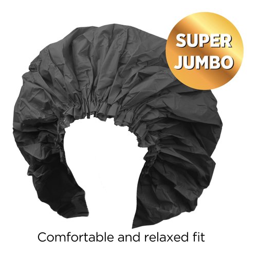 Donna Super Jumbo Shower Cap Waterproof Material 1pc for Women or Men Shower Cap for Roller Sets, Afros, Twist, Silk Wraps and More Reusable, 1PC BLACK COLOR