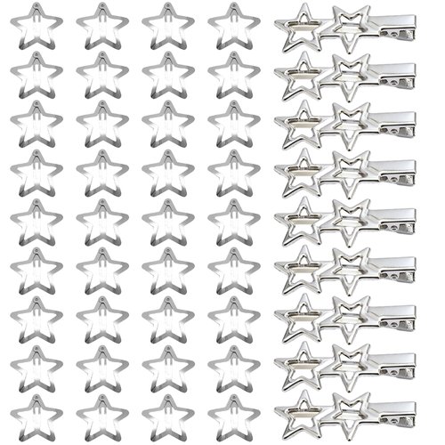 LYDZTION Metal Star Hair Accessories - 45Pcs Non-Slip Hair Clips, Barrettes, and Cute Hairpins in Silver for Women and Girls