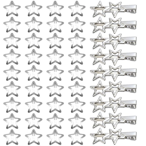 LYDZTION Metal Star Hair Accessories - 45Pcs Non-Slip Hair Clips, Barrettes, and Cute Hairpins in Silver for Women and Girls