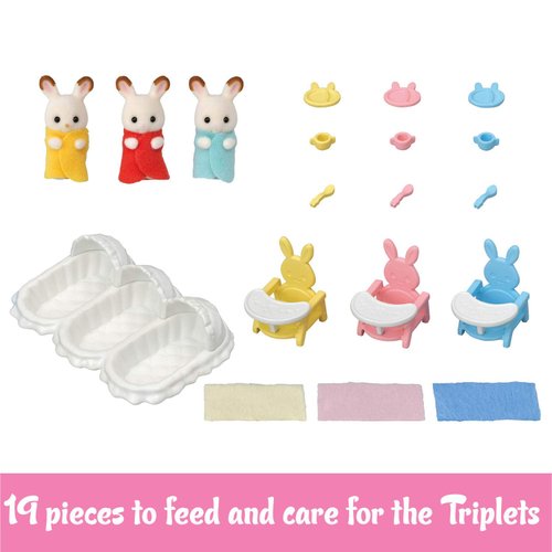 Calico Critters Triplets Care Set - Dollhouse Playset with 3 Hopscotch Rabbit Figures & Accessories Included