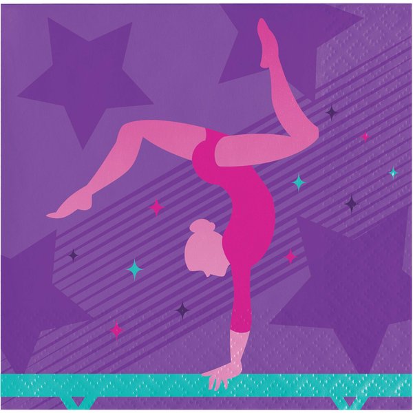 Creative Converting Gymnastics Party Beverage Napkins, 16 ct, Multi-color, 5"