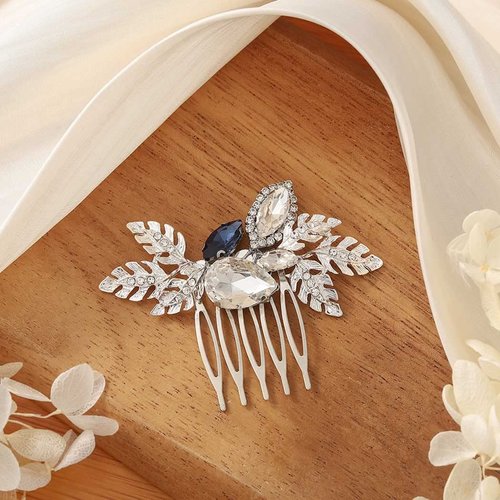 Catery Crystal Bride Wedding Hair Comb Silver Side Combs Leaf Bridal Hair Piece Clips Headpieces for Wedding Hair Accessories for Women and Girls
