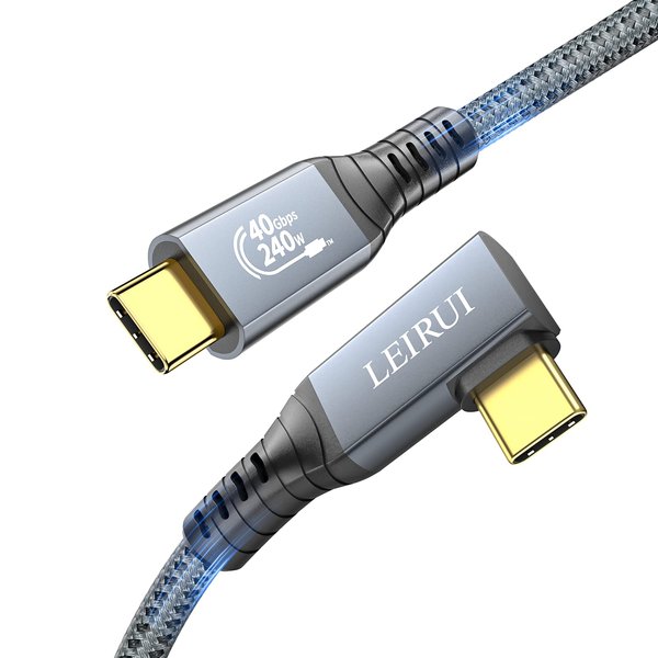 240W USB4 Cable, Right Angle Thunderbolt 4 Cable 40Gbps Data Transfer 8K@60Hz HD Display Video Output USB C to USB C Cable Fast Charging Compatible with MacBook Pro/Air, iPad Pro, Samsung,Docking