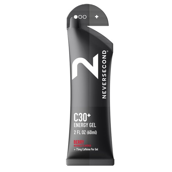 Neversecond C30+ Energy Gel + Caffeine, Performance Nutrition & Hydration, Never2 Energy Gel for Triathlons, Ironman, Cycling & Marathons (Berry Flavor, 12-Count Pack)