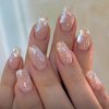 Hkanlre Bling Coffin Press on Nails Fake Nails Tips Full Cover Medium False Gradient Nails for Women and Girls 24PCS (Nude rhinestones with bling)