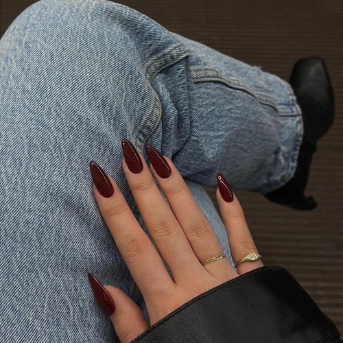 More Burgundy Press on Nails Medium Almond Fake Nails Press on Acrylic Nails Set,KQueenest Dark Red Stiletto Nails Glue on Nails Medium Length Gel False Nails Short Almond Nails UV Coating in 24PCS