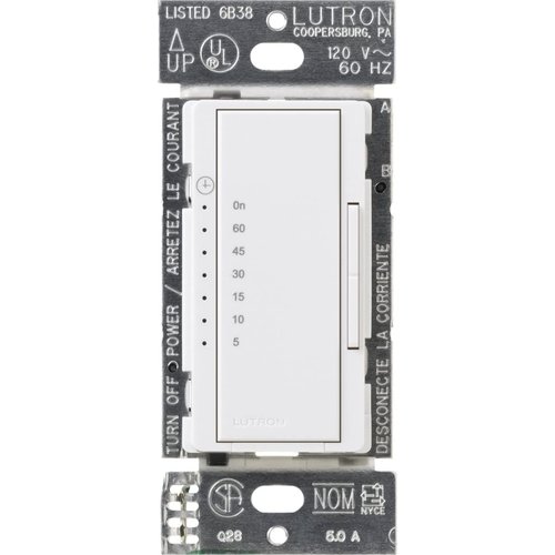 Lutron Maestro Countdown Timer Switch for Fans and Lights, 3A/150-Watt LED Bulbs, Single-Pole/Multi-Location | MA-T51MN-WH | White