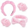 Chanaco Spa Headband and Wristband Set Skincare Headband Pink Puffy Makeup Headband Face Wash Headband Sponge Hair Band Wrist Bands for Washing Face Skin Care Teen Girl Gifts Trendy Stuff