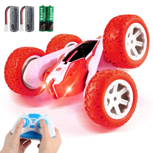 Remote Control Car,VOASTVY 2.4GHZ-4WD Rc Cars,Double Sided 360Degree Tumbling and Rotating Stunt Car with Colorful Lights, Electric Toy Cars are Great Gifts for Boys and Girls (Red)