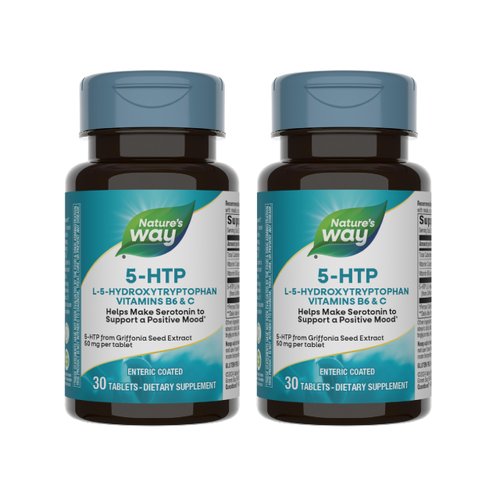 Nature's Way 5-HTP, L-5-Hydroxytryptophan Vitamin B6 + Vitamin C + Griffonia Bean Extract, 30 Count (2 Pack)