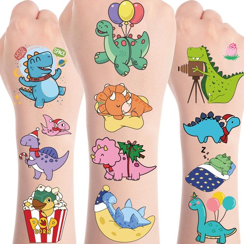 Dinosaur Temporary Tattoos for Kids - 8 Sheets Cute Dinosaur Fake Stickers T-rex Stegosaurus Pterosaur Dinosaur Tattoos Dino Party Favors