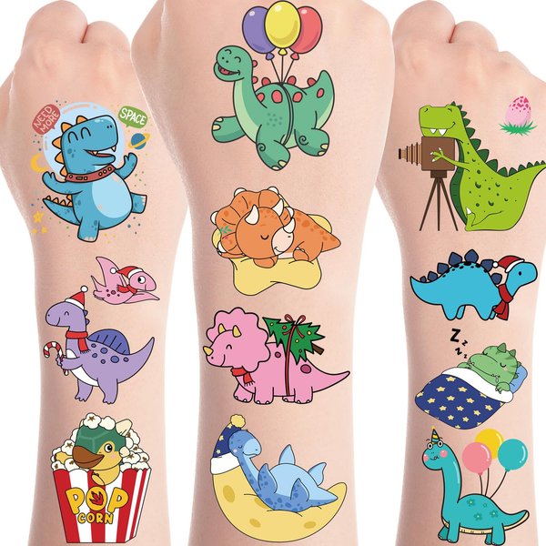 Dinosaur Temporary Tattoos for Kids - 8 Sheets Cute Dinosaur Fake Stickers T-rex Stegosaurus Pterosaur Dinosaur Tattoos Dino Party Favors