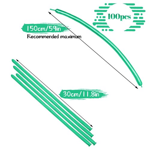 LXZFCRG 260 Long Balloons, Shiny Metallic Latex Twisting Balloons for Balloon Animals, Magic Balloons for Birthdays Wedding Party Decorations 100pcs (Metallic Green)
