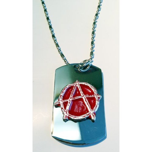 Anarchy Hand Painted Red Pewter Emblem Logo Symbols - Military Dog Tag Luggage Tag Key Chain Metal Chain Necklace