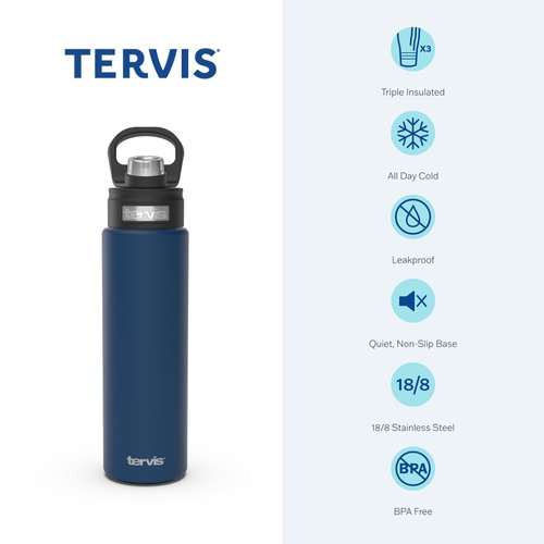 Tervis Powder Coated Stainless Steel Triple Walled Insulated Tumbler Travel Cup Keeps Drinks Cold, 24oz with High Performance Lid, Blue Moon