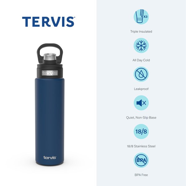Tervis Powder Coated Stainless Steel Triple Walled Insulated Tumbler Travel Cup Keeps Drinks Cold, 24oz with High Performance Lid, Blue Moon