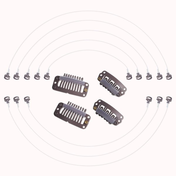 GOO GOO Invisible Elastic Wire for Wire Hair Extensions Brown 3 Adjustable Fish Line 7.3 Inch 8 Inch and 10 Inch with 2pcs Stainless Steel Clips