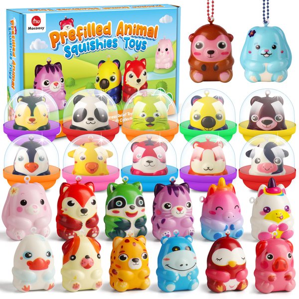 Mocoosy 24 Pack Animal Squishy Toys for Kids Party Favors, Slow Rising Squeeze Toys for Birthday Goodie Bag Stuffers, Pinata Stuffers, Carnival Prizes, Stocking Fillers, Classroom Treasure Box Toys