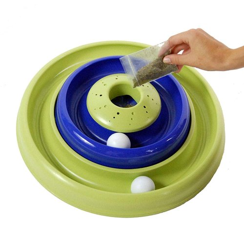 Coastal Pet Turbo Catnip Hurricane Cat Toy - Interactive Double Cat Toy Ball Track - for Cats and Kittens - Green and Blue - 16"