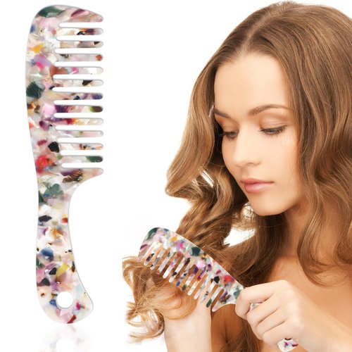 Tortoise Wide Tooth Combs for Women, Tortoise Shell Comb, Shell Cellulose Acetate Round Tooth Comb for Straight/Curly Hair,Short/Long Hair, Anti-static Wide Tooth Comb Easy Detangling Wet or Dry