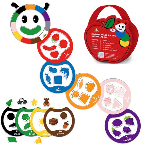 CHEFAN Magnetic Color Sorting Toys, 53 PCS Color Recognition Magnetic Sets for Toddlers,Caterpillar Color Matching Games,Educational Magnet Color Kids Magnets for Refrigerator Whiteboard,Above Ages 3