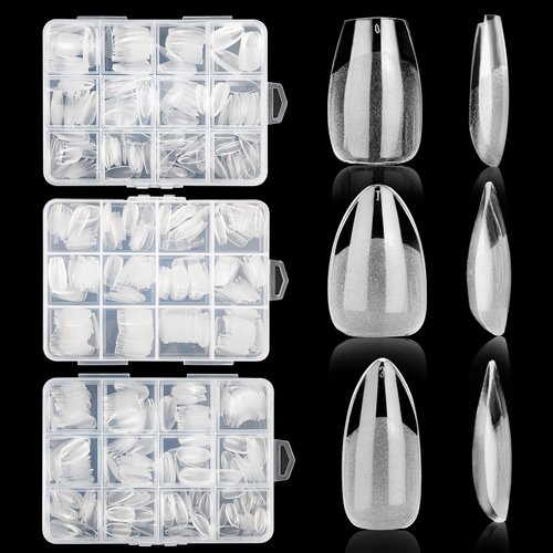 720Pcs Short Nail Tips Almond Fake Nails Coffin Press on Nails Gel Nail Tips for Full Cover Acrylic Nail Extension DIY 12 Sizes 3 Shapes for Nail Extension DIY Salon