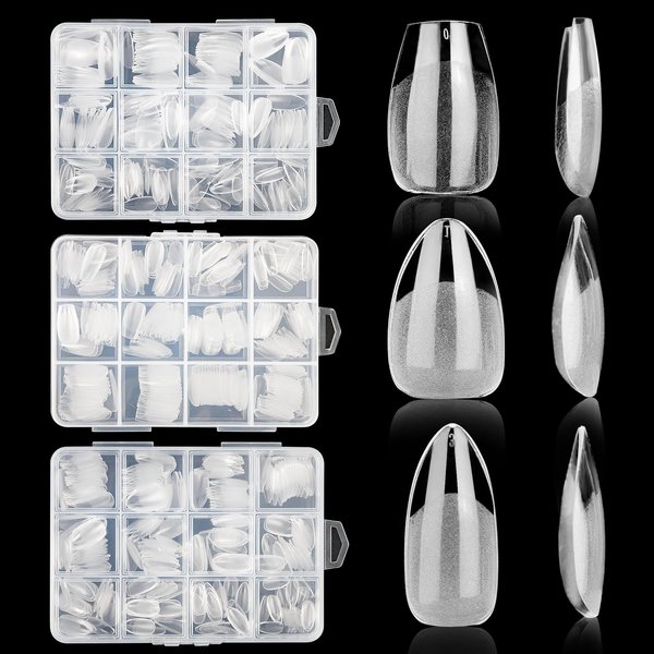 720Pcs Short Nail Tips Almond Fake Nails Coffin Press on Nails Gel Nail Tips for Full Cover Acrylic Nail Extension DIY 12 Sizes 3 Shapes for Nail Extension DIY Salon