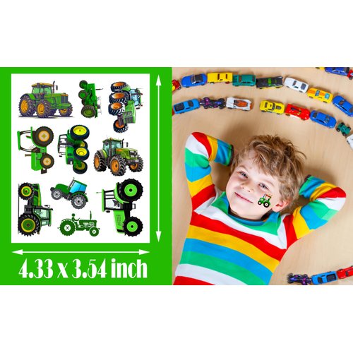 ATSMOICY 300 Pieces Cute Tractor Temporary Tattoos Stickers - Farm Green Tractor Birthday Party Supplies Decorations Favors Kids Tattoo Gifts