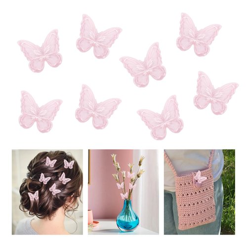 Butterfly Hair Accessories - Pink Lace Embroidery Pins, Fairy Hair Clips, Barrettes, and Ornaments for Girls' Parties (8 Pieces)