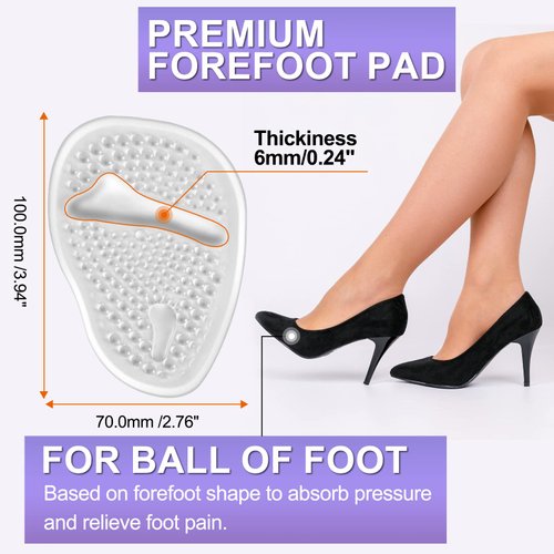 6 Pairs Metatarsal Pads Heels Inserts Gel Ball of Foot Cushions for Women, Invisible Adhesive Forefoot Pads Comfort Shoe Insert All-Day Foot Pain Relief, One Size(Clear)