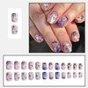 24Pcs Halloween Press on Nails Short Square Fake Nails with Spider Web Bat White Ghost Designs Halloween Acrylic Nails Full Cover False Nails Purple Glitter Cute Glue on Nails for DIY Halloween Nails