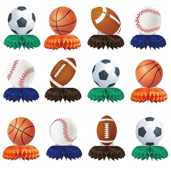12pcs Sports Themed Birthday Party Decorations Sports Table Honeycomb Centerpieces Football Basketball Baseball Soccer Table Centerpieces Boy's Birthday Party Sports Themed Desktop Decoration