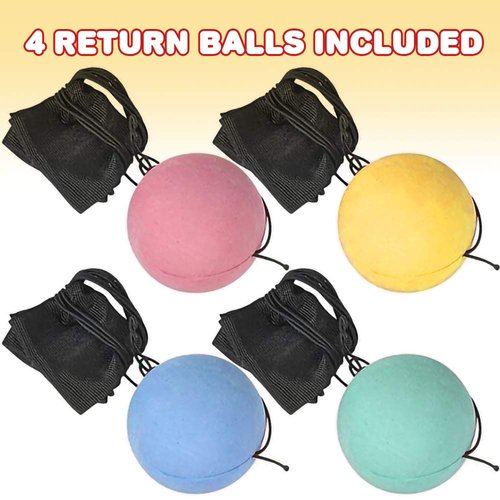 ArtCreativity 2.25 Inch Return Balls, Set of 4, Durable Foam String Attached Rebound Balls, Assorted Colors, Sports Toy Balls for Kids, Party Favors, Gift Idea for Boys and Girls