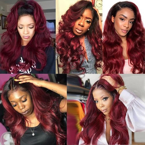 NiegMeag Burgundy Bundles Ombre Deep Wave Human Hair Bundles Brazilian Unprocessed Virgin Hair 3 Bundles 16 18 20 Inch Two Tone Black and Wine Red Bundles Human Hair Extensions…