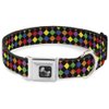Dog Collar Seatbelt Buckle Diamonds Black Multi Neon 9 to 15 Inches 1.0 Inch Wide