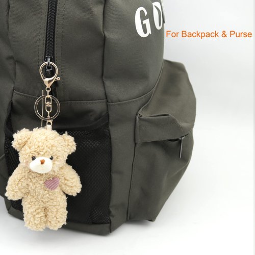 Zitokin Bear Plush Keychain Toys for Kids with Purple Heart 5" Inch Stuffed Teddy Plushie Backpack Purse Pendant Gift for Girls (B-Brown-Heart)