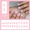 Bows Press on Nails Short Square Fake Nails 3D Resin Bow Charm Glossy Designs Pink Full Cover Glue on Nails Reusable Artificial White French Tip False Nails for Women DIY Manicure Decoration 24Pcs