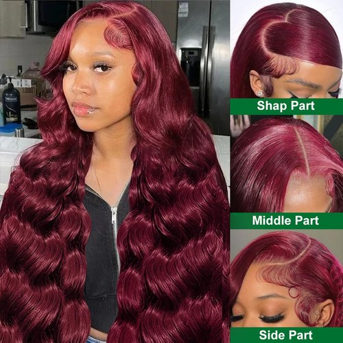 Cikana 99J Burgundy Lace Front Wigs 30 Inch Red Wig Human Hair Body Wave 13x4 HD Lace Frontal Wigs Natural Hairline Pre Plucked 180% Density Glueless Brazilian Virgin Human Hair Bleached Knots